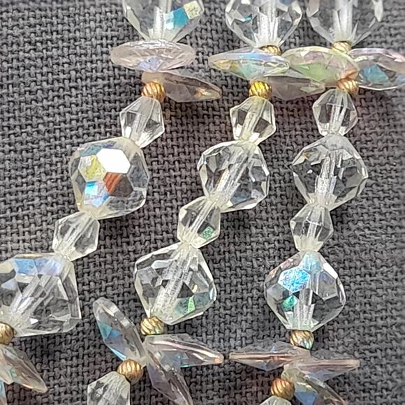 Vintage 1960s Crystal Bead Necklace, Three Strands, Rhinestone End Bars, 17" - Picture 3 of 10